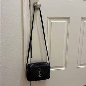 Saint Laurent Black Quilted Leather Crossbody Bag with YSL Logo